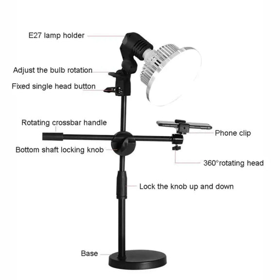 80W 120mm  Mushroom Fill Light + Desktop Overhead Photography Stand Kit for Photo/Video