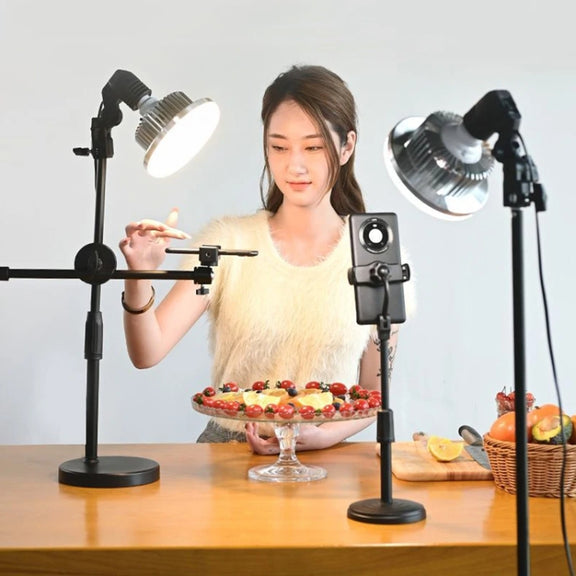 90W 155mm  Mushroom Fill Light + Desktop Overhead Photography Stand Kit for Photo/Video
