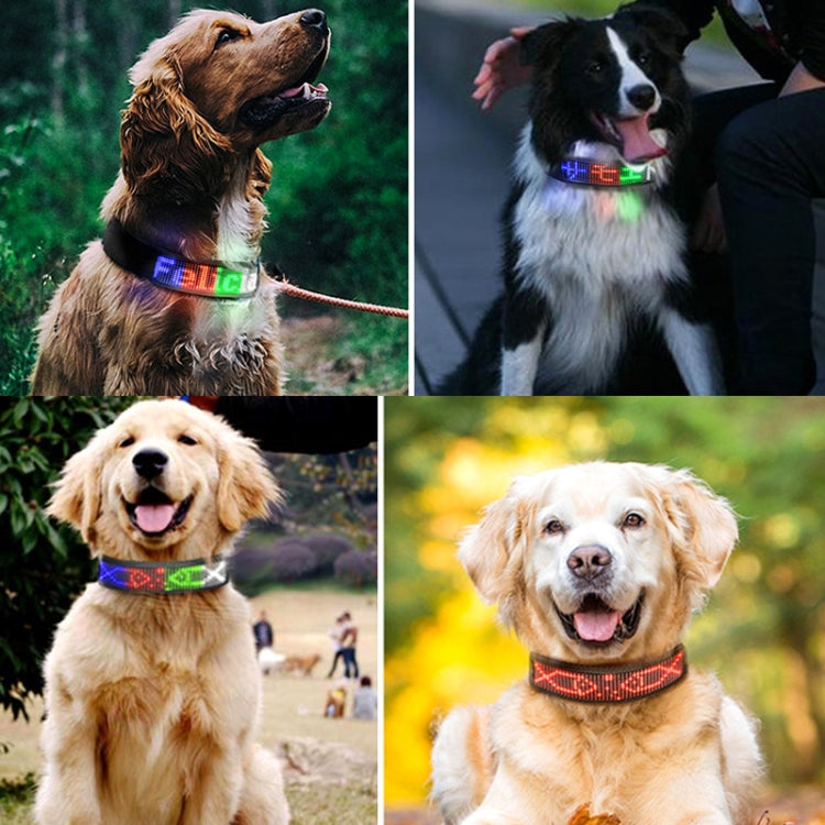 LED Display Pet Collar Rechargeable High Visibility DIY Single Color Collar(Blue)