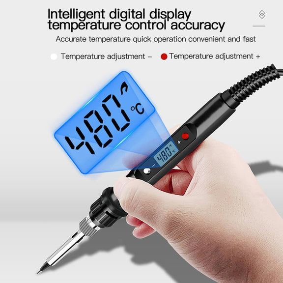 10pcs/ Set  80W Internal Heating Welding Digital Display Soldering Iron Temperature Adjustment Set, Model: Red EU Plug