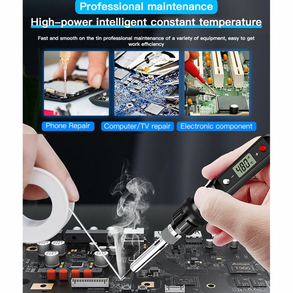 10pcs/ Set 80W Internal Heating Welding Digital Display Soldering Iron Temperature Adjustment Set, Model: Black US Plug