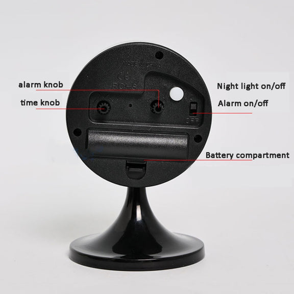 Metal Retro Silent Table Alarm Clock Student Bedside Clock With Night Light(Black)