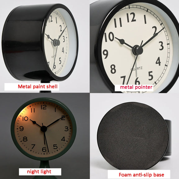 Metal Retro Silent Table Alarm Clock Student Bedside Clock With Night Light(Green)