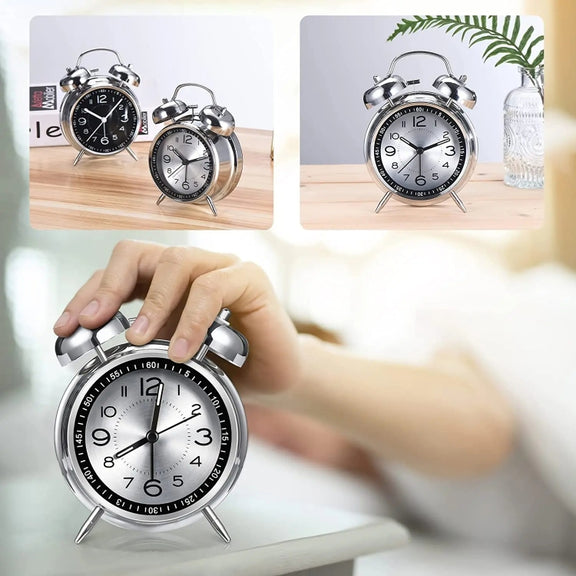 4.5 Inch Electroplated Metal Ring Bell Alarm Clock Quartz Clock With Night Light ?, Style: Red Copper A