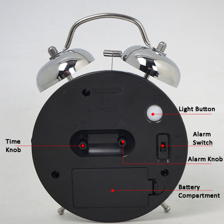 4.5 Inch Electroplated Metal Ring Bell Alarm Clock Quartz Clock With Night Light ?, Style: Black C - Novelty Clock by PMc TechLife | Online Shopping South Africa | PMc TechLife | Buy Now Pay Later Mobicred