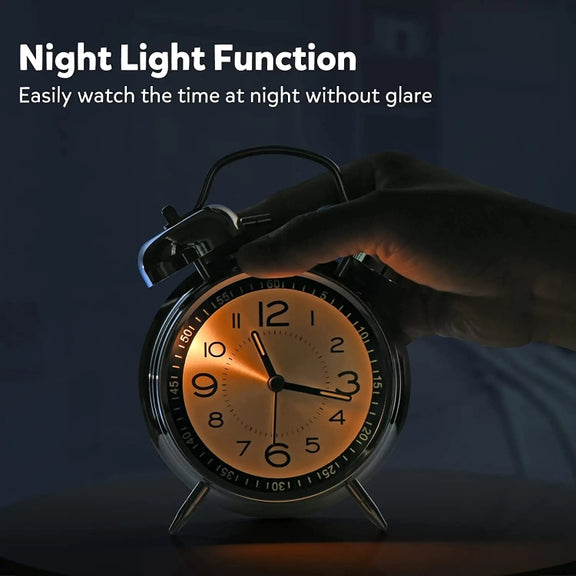 4.5 Inch Electroplated Metal Ring Bell Alarm Clock Quartz Clock With Night Light ?, Style: Red Copper B
