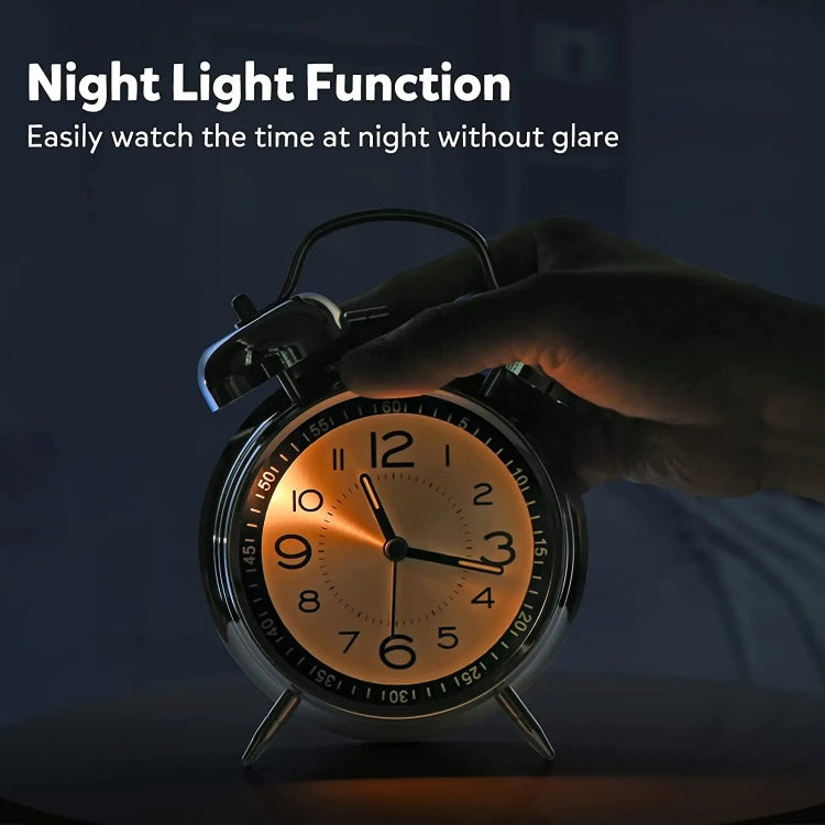 4.5 Inch Electroplated Metal Ring Bell Alarm Clock Quartz Clock With Night Light ?, Style: Green