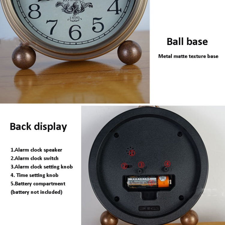 Retro Iron Alarm Clock Simple Desktop Quartz Clock, Style: Roman Number