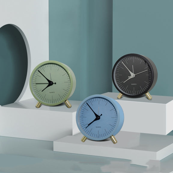 Metal Quartz Alarm Clock Simple Silent Desktop Round Pointer Living Room Clock(White)