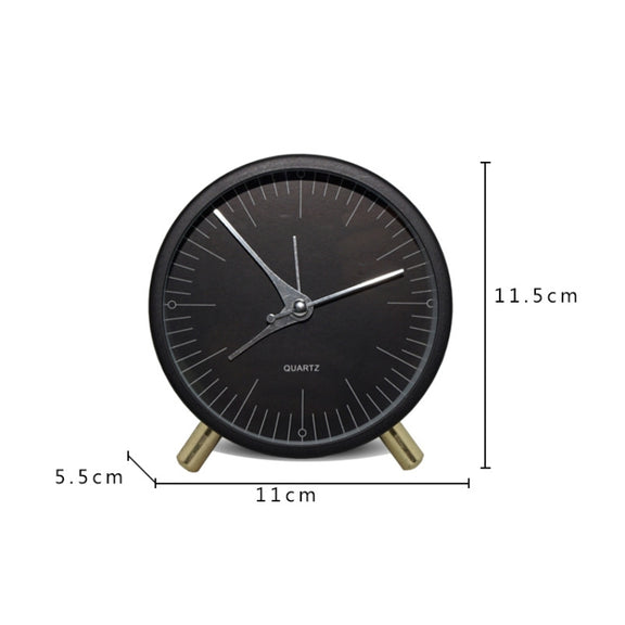Metal Quartz Alarm Clock Simple Silent Desktop Round Pointer Living Room Clock(Black)
