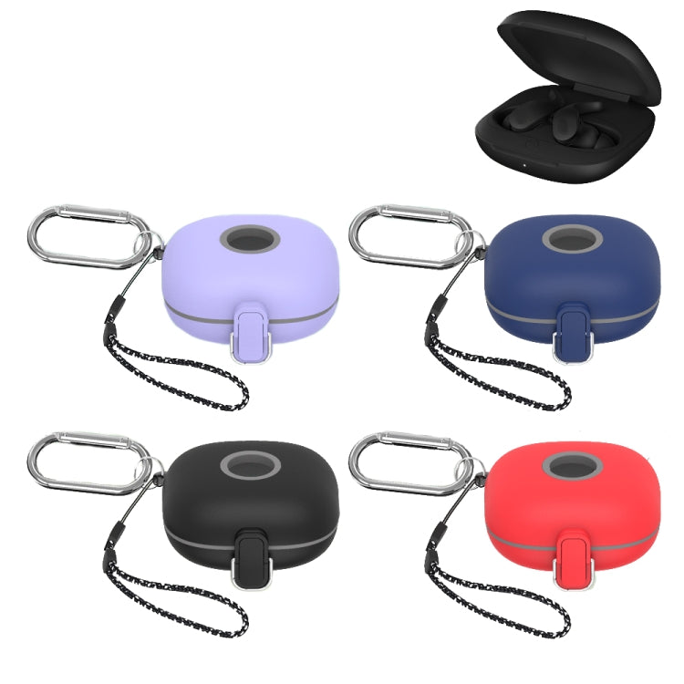 For Beats Fit Pro Switch Type Anti-fall Earphone Protective Case with Buckle Lanyard(Blue)