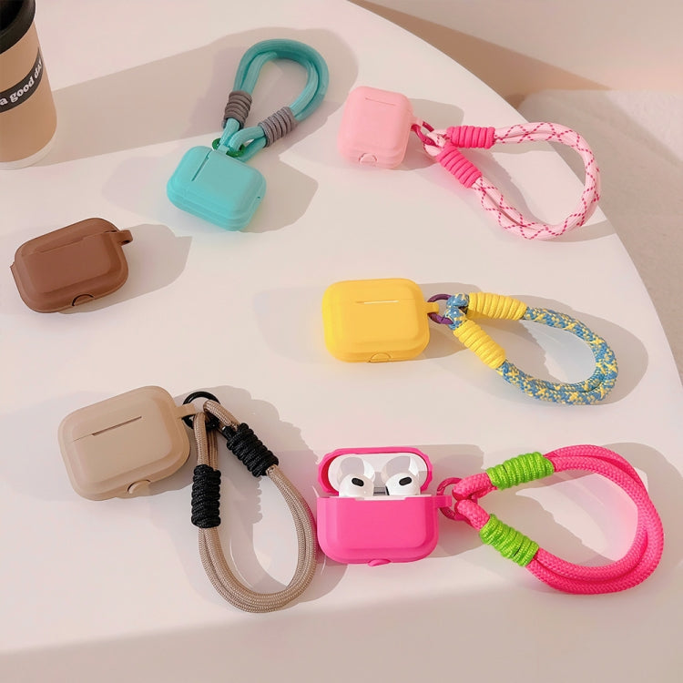 For AirPods 2  / 1 Dopamine Contrast Color Silicone Earphone Cover With Hand Strap(Yellow)
