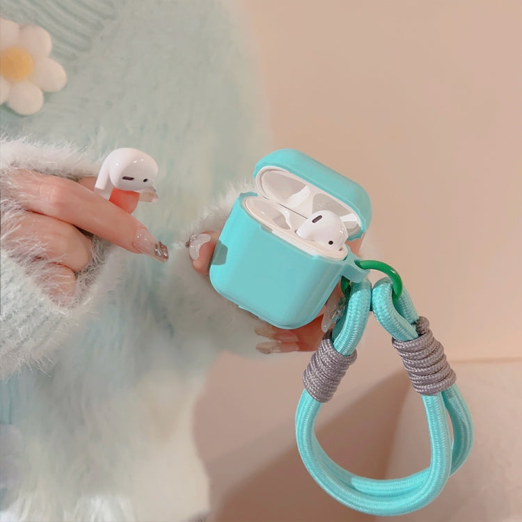 For AirPods 2  / 1 Dopamine Contrast Color Silicone Earphone Cover With Hand Strap(Green)