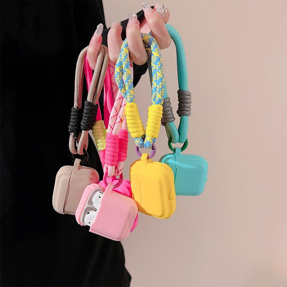 For AirPods 2  / 1 Dopamine Contrast Color Silicone Earphone Cover With Hand Strap(Pink)