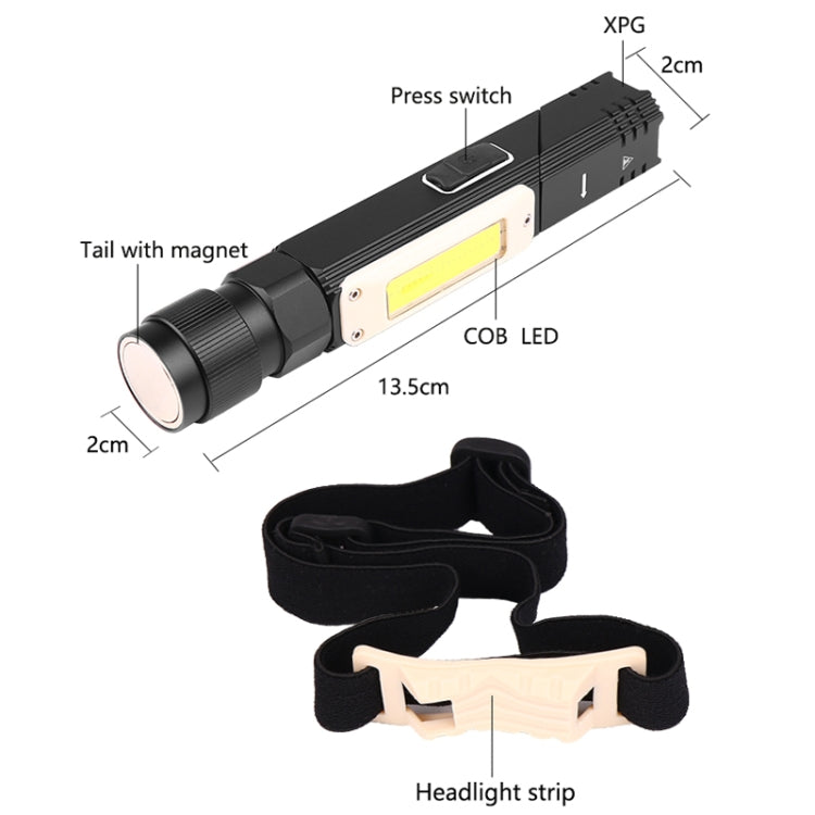 XPG+COB Red White Light USB Rechargeable Folding Strong Light Flashlight, Style: 3189B Small With Headlight Belt - Headlamp by PMc TechLife | Online Shopping South Africa | PMc TechLife | Buy Now Pay Later Mobicred
