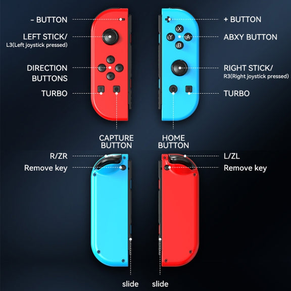 JOY-02 Gaming Left And Right Handle With RGB Lights Body Feel Bluetooth Gamepad For Switch / Switch OLED / Switch Pro / Switch Lite / Switch Joycon(Blue Red)
