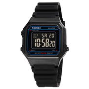 SKMEI 1698 50m Water-resistant Multifunctional Sports Square Pin Buckle Luminous Digital Watch(Black Black)