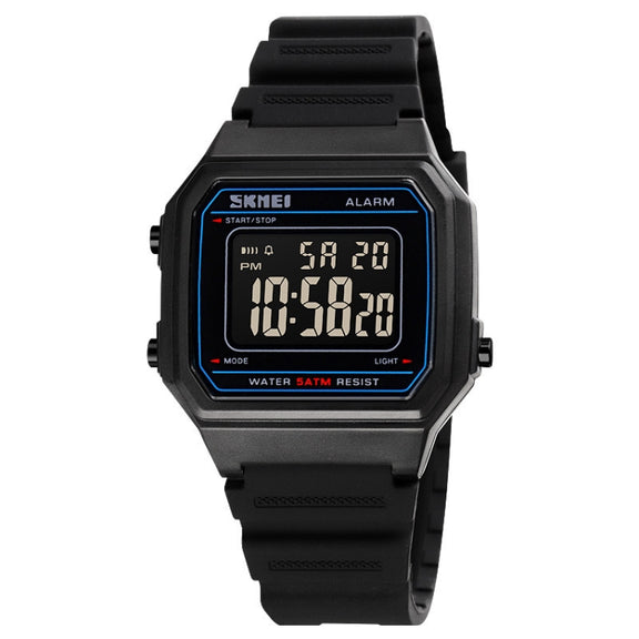 SKMEI 1698 50m Water-resistant Multifunctional Sports Square Pin Buckle Luminous Digital Watch(Black Black)