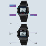 SKMEI 1698 50m Water-resistant Multifunctional Sports Square Pin Buckle Luminous Digital Watch(Black Black)