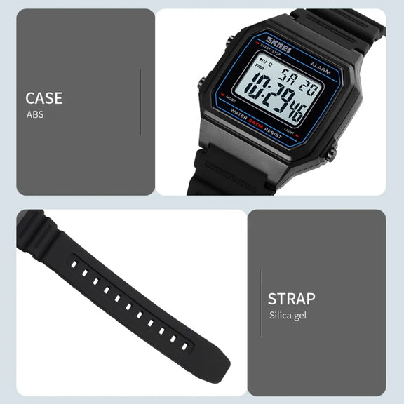 SKMEI 1698 50m Water-resistant Multifunctional Sports Square Pin Buckle Luminous Digital Watch(Black Black)
