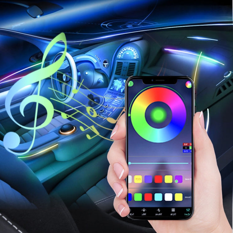 Car Interior Fiber Optic Cold Light RGB Ambient Lamp Center Phantom Footwell Atmosphere Lights, Style: One To One 110cm(Colorful Double Control)