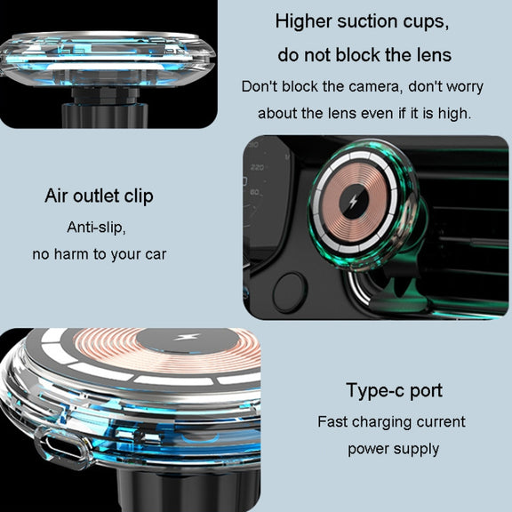 For iPhone Magsafe Magnetic Car Wireless Charger Phone Holder Light Emitting Wireless Charger, Style: Ice Blue Breathe Light