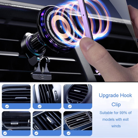 For iPhone Magsafe Magnetic Car Wireless Charger Phone Holder Light Emitting Wireless Charger, Style: Ice Blue Breathe Light