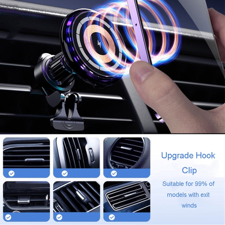 For iPhone Magsafe Magnetic Car Wireless Charger Phone Holder Light Emitting Wireless Charger, Style: Ice Blue Breathe Light