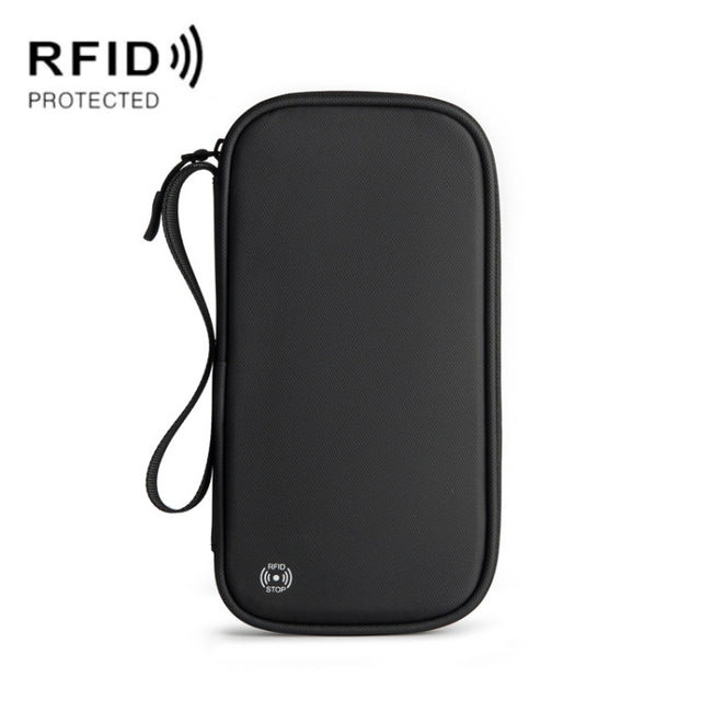 RFID Anti-Theft Certificate Storage Package Oxford Cloth Handheld Travel Passport Card Bag(Black)