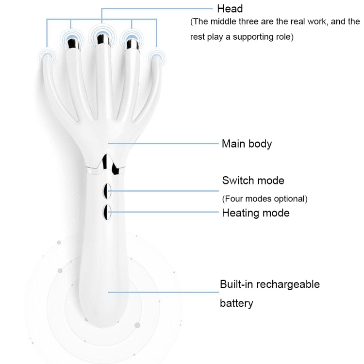 Mini Charging Electric Head Massager Multifunctional Heated Vibration Massage Comb(Pearl White)