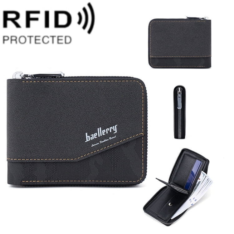 Baellerry D5106 RFID Anti-theft Retro Zipper Wallet Spliced Short Coin Purse(Black) - Antimagnetic RFID Package by Baellerry | Online Shopping South Africa | PMC Jewellery | Buy Now Pay Later Mobicred