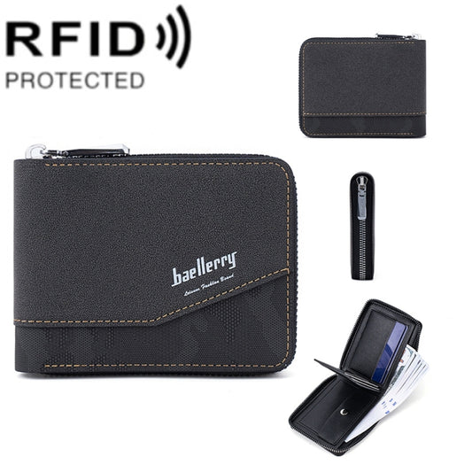 Baellerry D5106 RFID Anti-theft Retro Zipper Wallet Spliced Short Coin Purse(Black) - Antimagnetic RFID Package by Baellerry | Online Shopping South Africa | PMC Jewellery | Buy Now Pay Later Mobicred