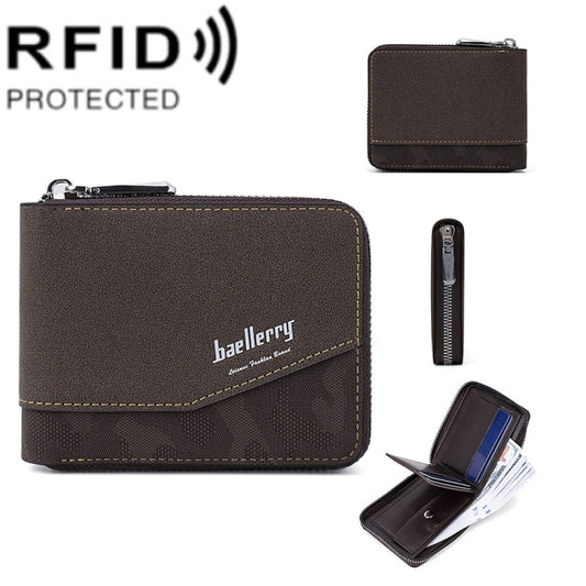 Baellerry D5106 RFID Anti-theft Retro Zipper Wallet Spliced Short Coin Purse(Coffee) - Antimagnetic RFID Package by Baellerry | Online Shopping South Africa | PMC Jewellery | Buy Now Pay Later Mobicred