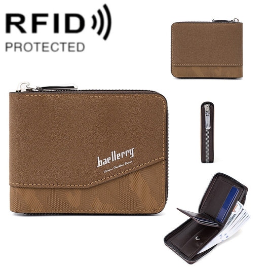 Baellerry D5106 RFID Anti-theft Retro Zipper Wallet Spliced Short Coin Purse(Light Brown) - free shipping - PMC Jewellery - Order now!
