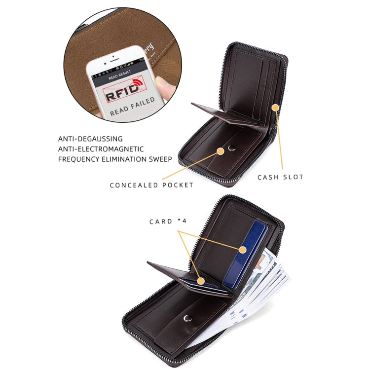 Baellerry D5106 RFID Anti-theft Retro Zipper Wallet Spliced Short Coin Purse(Light Brown) - free shipping - PMC Jewellery - Order now!