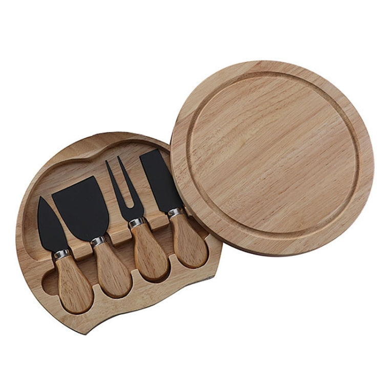 4pcs /Set Round Oak Box Cheese Knife Spatula Stainless Steel Cheese Tools Cutlery, Color: Black - Baking Pastry Tools by PMC TechLife | Online Shopping South Africa | PMC TechLife
