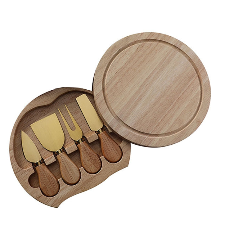 4pcs /Set Round Oak Box Cheese Knife Spatula Stainless Steel Cheese Tools Cutlery, Color: Gold - Baking Pastry Tools by PMC TechLife | Online Shopping South Africa | PMC TechLife