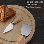 4pcs /Set Round Oak Box Cheese Knife Spatula Stainless Steel Cheese Tools Cutlery, Color: Black