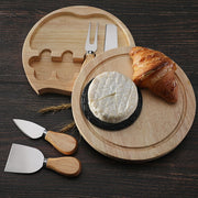 4pcs /Set Round Oak Box Cheese Knife Spatula Stainless Steel Cheese Tools Cutlery, Color: Black