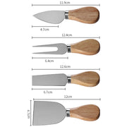 4pcs /Set Round Oak Box Cheese Knife Spatula Stainless Steel Cheese Tools Cutlery, Color: Gold