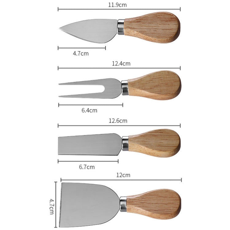 4pcs /Set Round Oak Box Cheese Knife Spatula Stainless Steel Cheese Tools Cutlery, Color: Black
