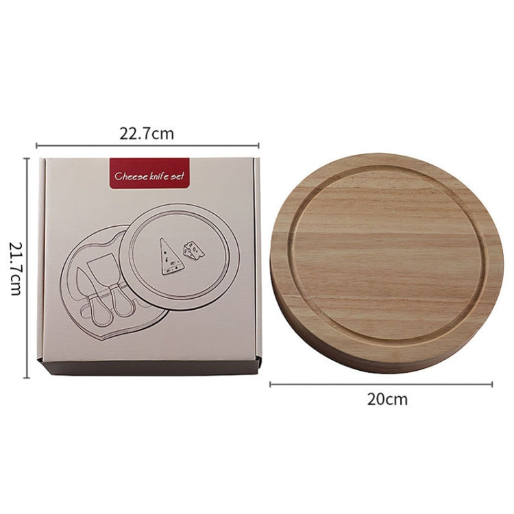 4pcs /Set Round Oak Box Cheese Knife Spatula Stainless Steel Cheese Tools Cutlery, Color: Black