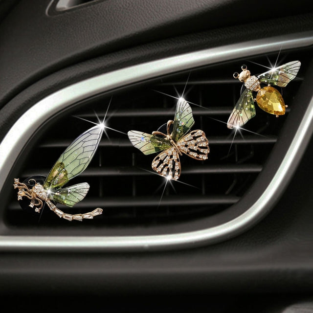 3pcs/set Metal Butterfly Dragonfly Bee Car Air Vent Aromatherapy Decorative Clip(Green)