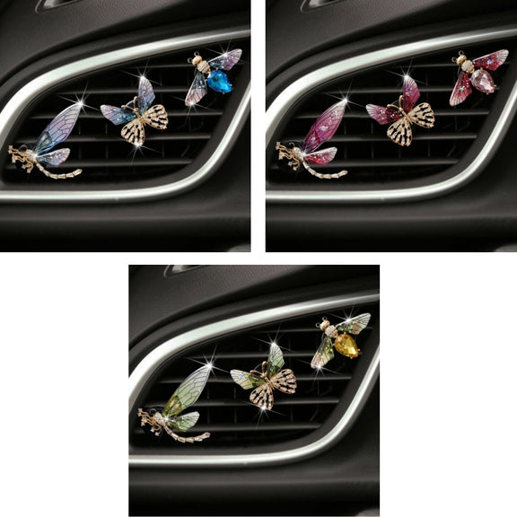 3pcs/set Metal Butterfly Dragonfly Bee Car Air Vent Aromatherapy Decorative Clip(Blue)