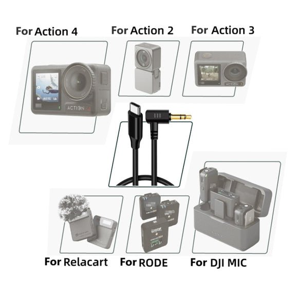 USB-C / Type-C To 3.5mm Male TRS Audio Adapter Cable For DJI Osmo Action 4 / 3 / 2 / Pocket 3(Black)
