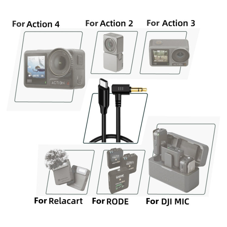 USB-C / Type-C To 3.5mm Male TRS Audio Adapter Cable For DJI Osmo Action 4 / 3 / 2 / Pocket 3(Black)