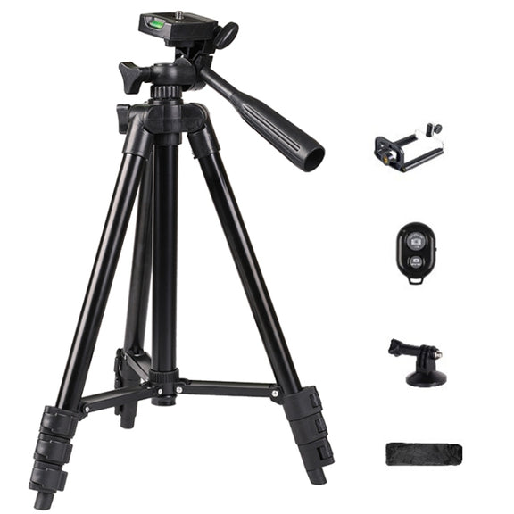 Portable Aluminum DSLR Camera Live Tripod Photography Retractable Landing Bracket, Specification: 150cm Tripod+Clip+Bag+Controller+Adaptor