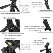 Portable Aluminum DSLR Camera Live Tripod Photography Retractable Landing Bracket, Specification: 150cm Tripod+Clip+Bag