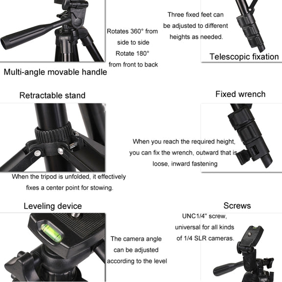 Portable Aluminum DSLR Camera Live Tripod Photography Retractable Landing Bracket, Specification: 150cm Tripod+Clip+Bag