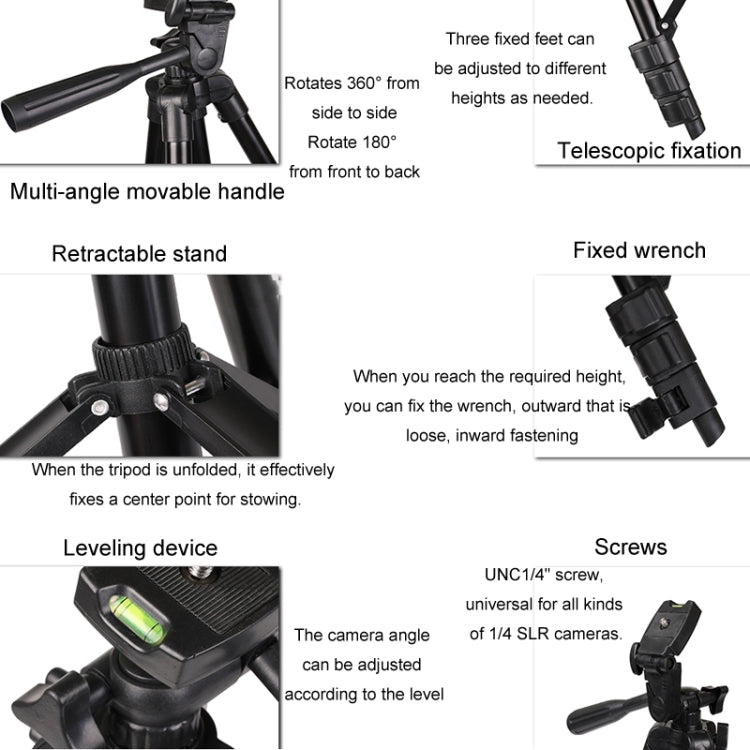 Portable Aluminum DSLR Camera Live Tripod Photography Retractable Landing Bracket, Specification: 150cm Tripod+Clip+Bag